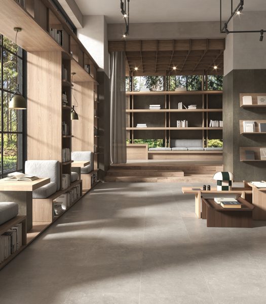 Limestone effect tiles used in a commercial restaurant setting